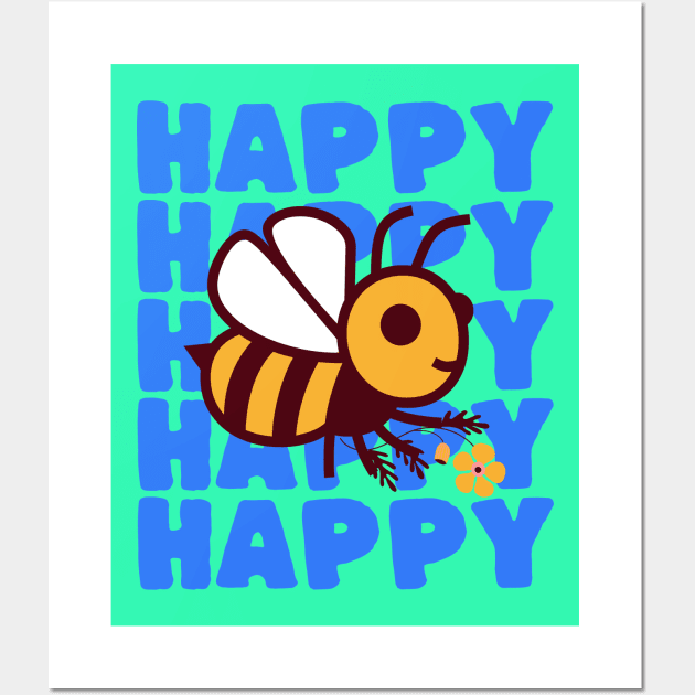 Funny Positive Bee Pun Bee Happy Wall Art by vystudio